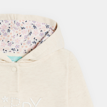 سترة بقلنسوة مطرزة من الصوف الناعم، باللون البيج للفتيات الصغيرات